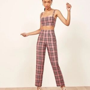 REFORMATION | linen pink and black plaid pant | size 4